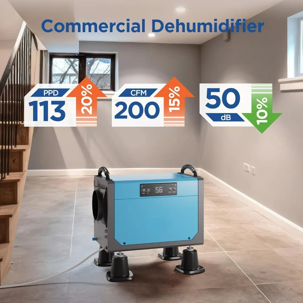 113 Pints Dehumidifiers for Basements,Crawl Space Dehumidifier with Drain Hose, Commercial Dehumidifier for Large Room