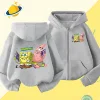 Spongebob Squarepants Zipper hoodie Cartoon Family Sweater for Autumn and Winter Thin or Fleeced Long-Sleeved Hooded Sweatshirt 1