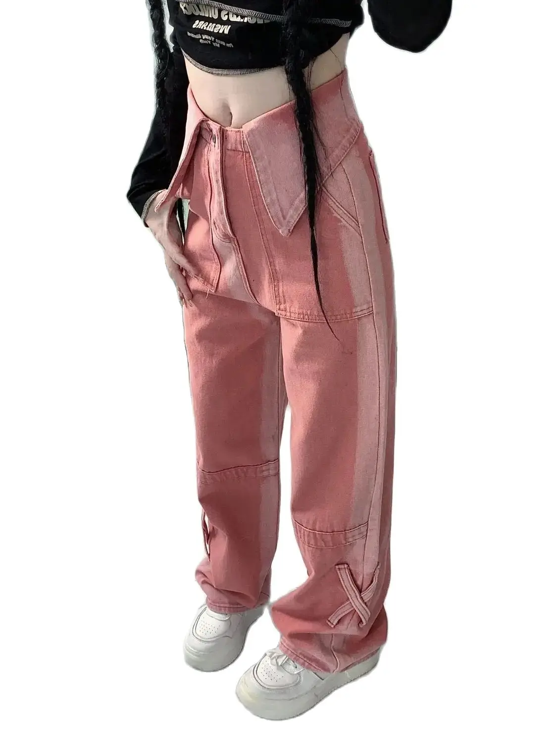 Jeans Flange Pink High Waist Baggy Harajuku Y2k Cowboy Pants Aesthetic Streetwear Women Vintage Wide Leg Straight Denim Trousers