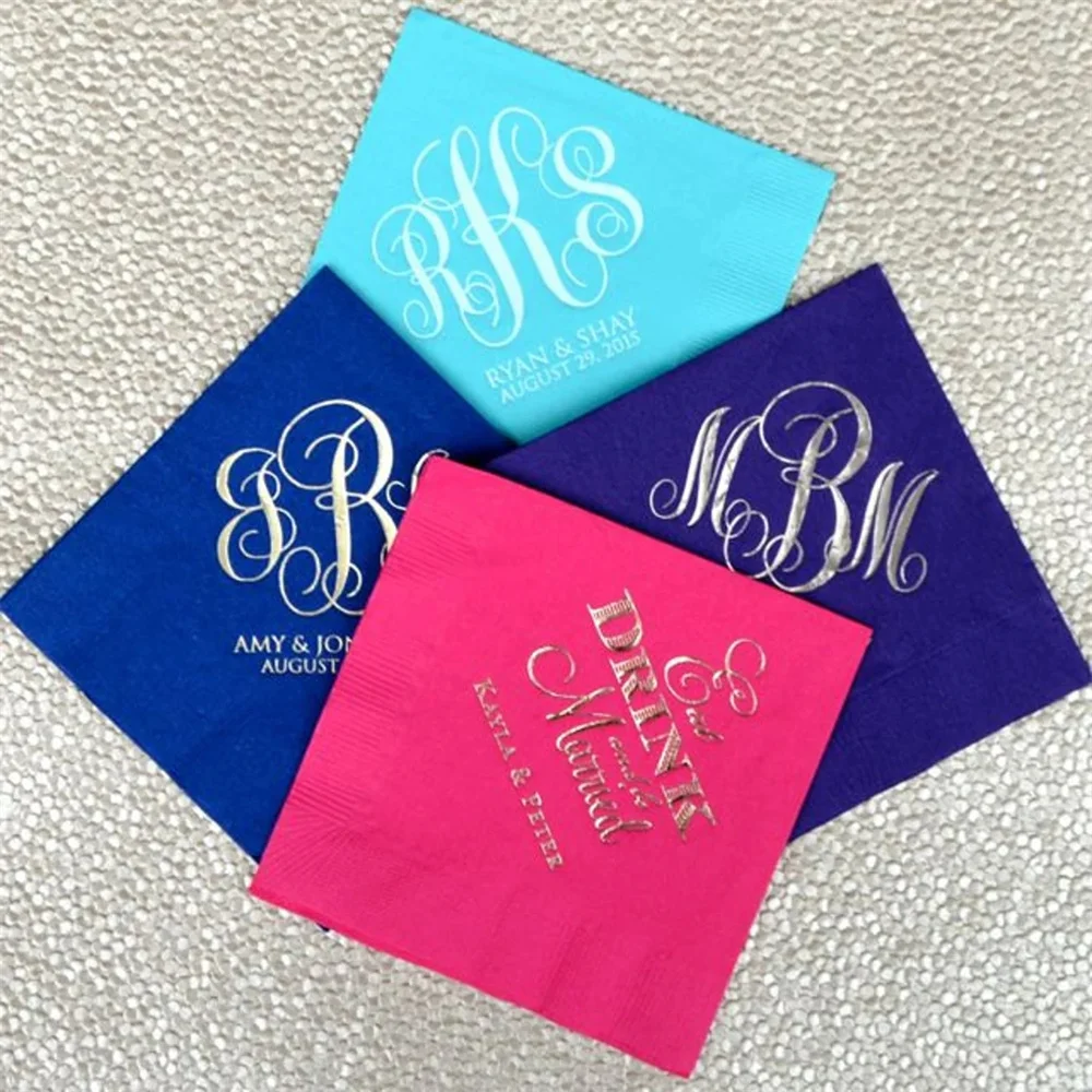 

Monogrammed Wedding Napkins, Custom Foil Printed Napkins, Gold Foil Napkins, Silver Foil Napkins, Personalized Monogram Napkins