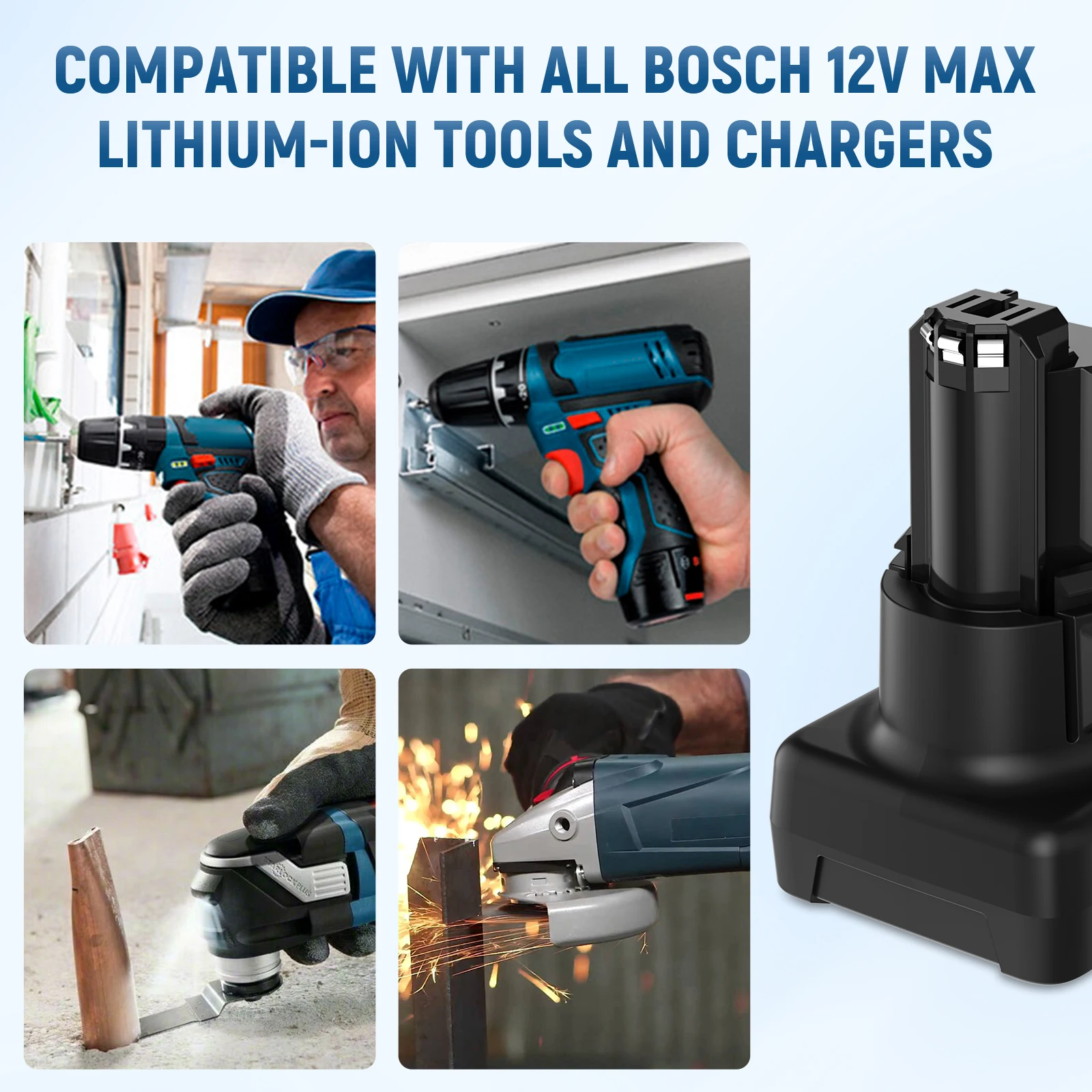 충전식 리튬 이온 배터리, Bosch BAT420, BAT411 BAT412A BAT413 전동 공구 배터리, 충전기 포함, 12V, 6000mAh