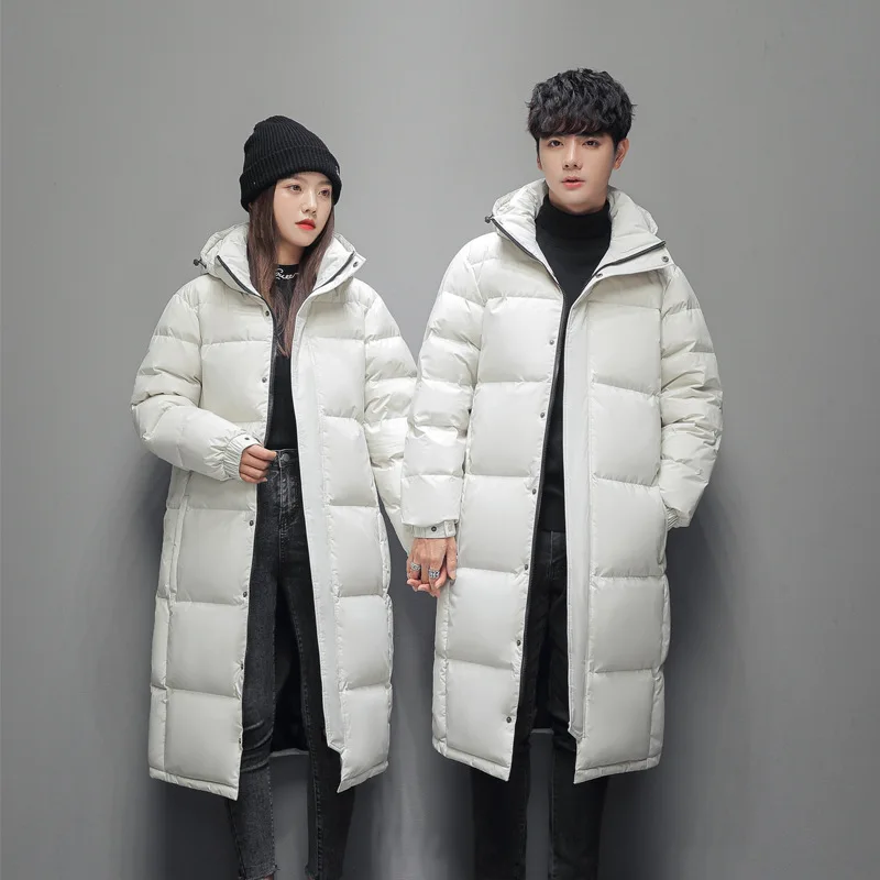2023New Solid Color Long Straight Barrel Winter Coat Casual Park  Hooded Fashion  Jacket Couple 
