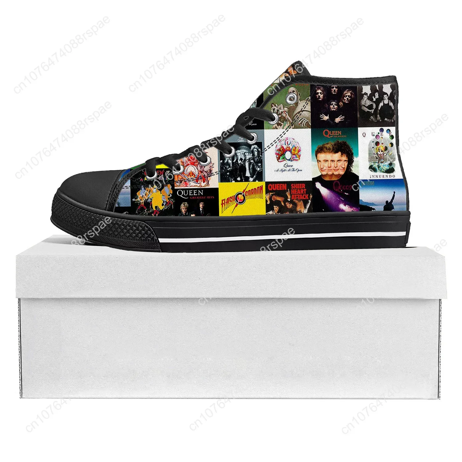 Queen Rock Band Fashion High Top High Quality Sneakers Mens Womens Teenager Canvas Sneaker Casual Couple Shoes Custom Shoe Black
