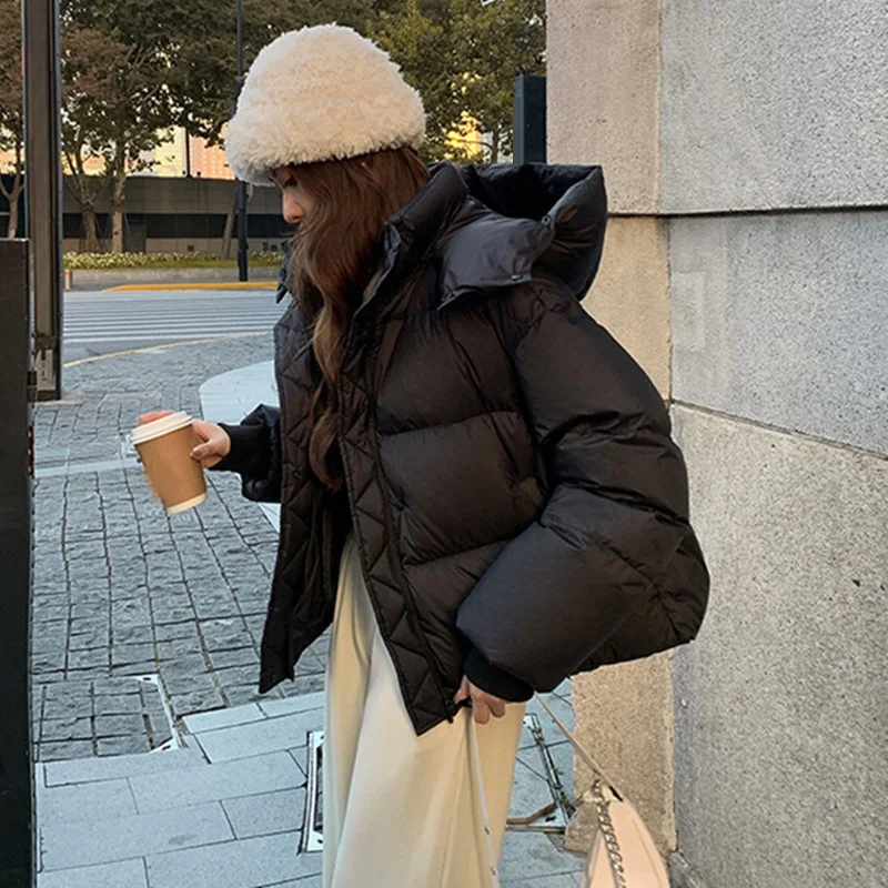 2025 New Winter Down Cotton Jacket Thick Warm Parkas Women Hooded Puffer Coat Loose Casual Overcoat Short Coat Female Outerwear