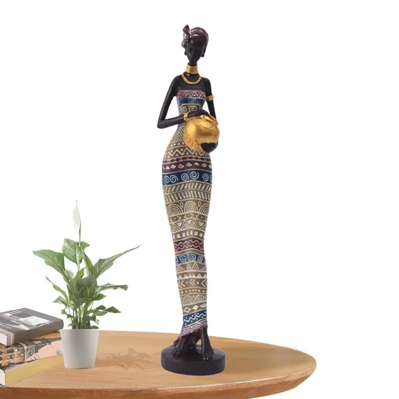 

African Sculptures Home Decor Collectible Art African Women Figure Tribal Lady Statues Handmade Ornaments For Tabletop Bookshelf