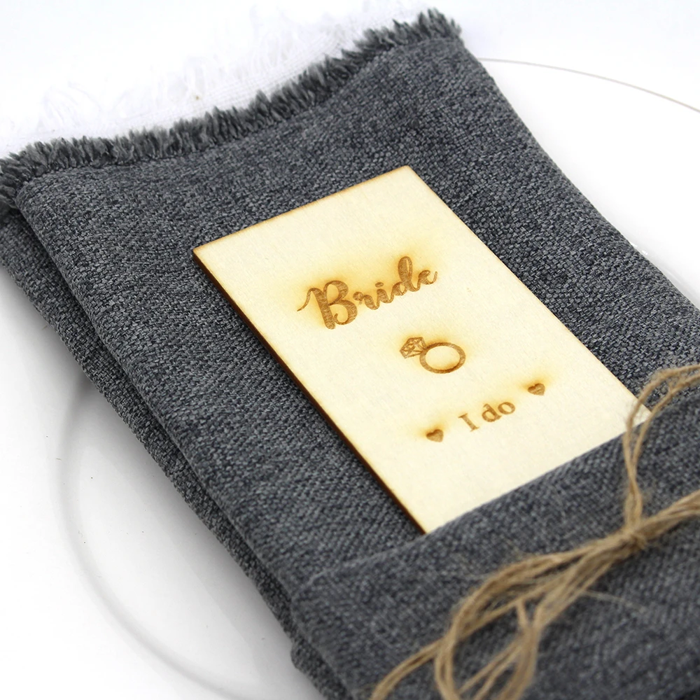 Wooden Place Setting With The Bride &amp; The Groom Place Card Rustic ...