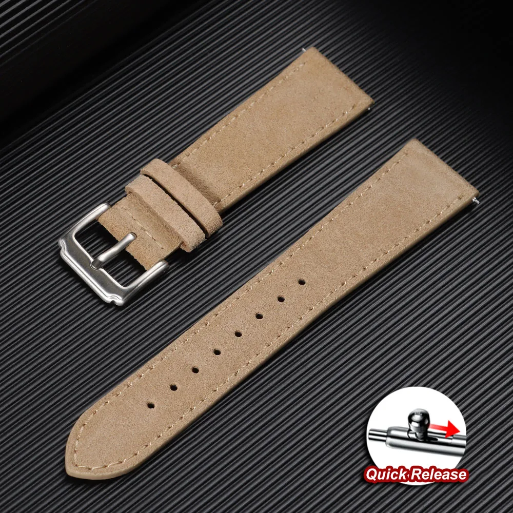 Vintage Suede Leather Quick Release Watch Strap with Calfskin Band and Classic Pin Buckle
