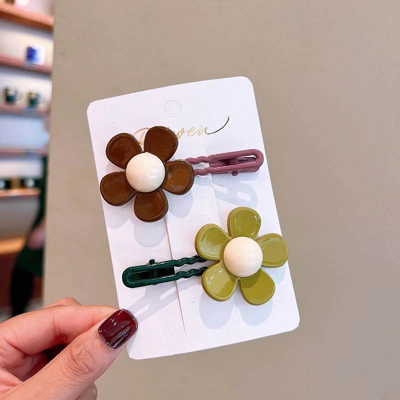 2Pcs/set Kawaii Cute Flower Barrettes Hairpins 2023 New Mother Kids Hair Pin Clips Headband for Baby Girls Children Accessories