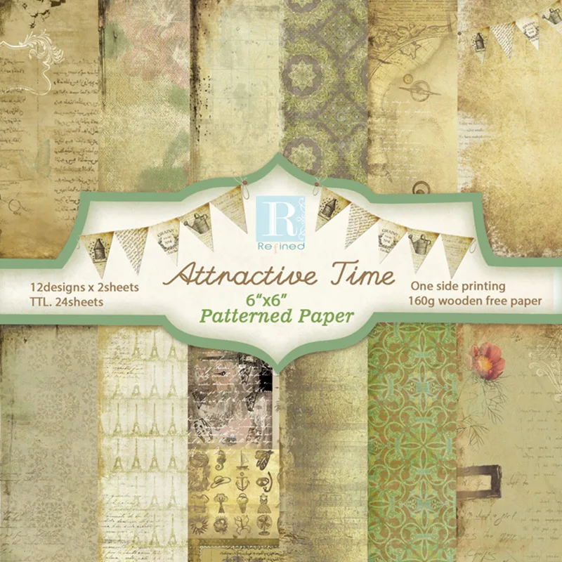 24Sheets/Set Vintage Flower Material Ppaper DIY Scrapbooking Journal Base Collage Photo Props Gift Wrapping Decoration Paper