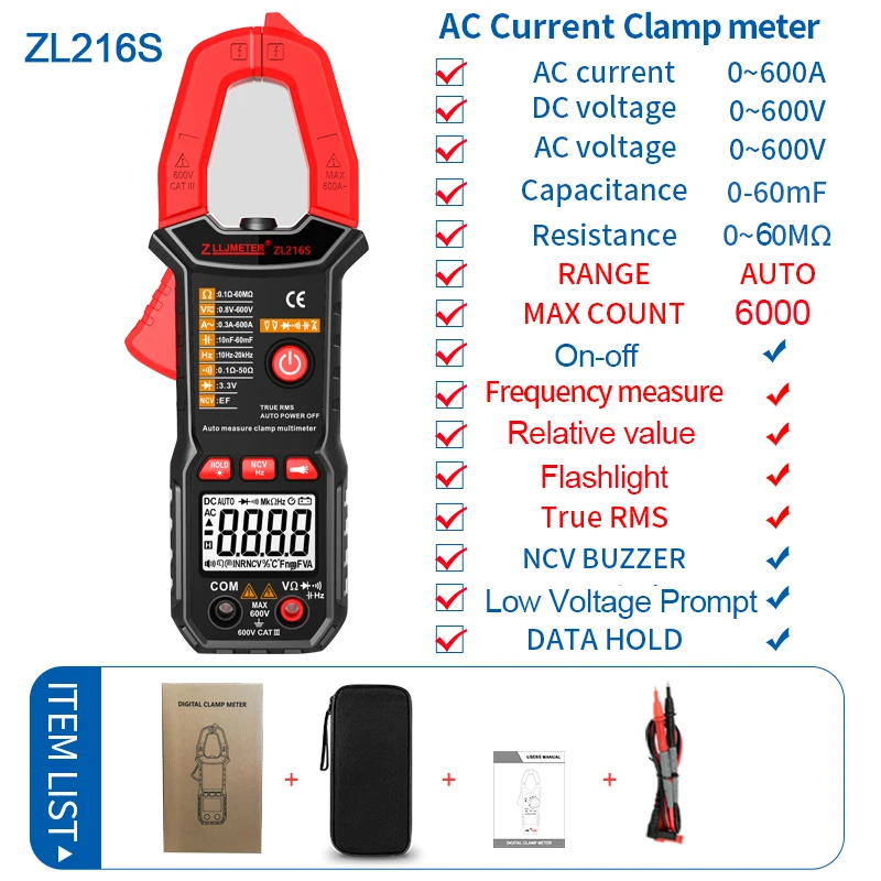 Pince multimètre numérique 1000A T-RMS, ampèremètre de courant AC/DC à 6000  comptes, testeur de tension multimètre Auto-gradué - AliExpress