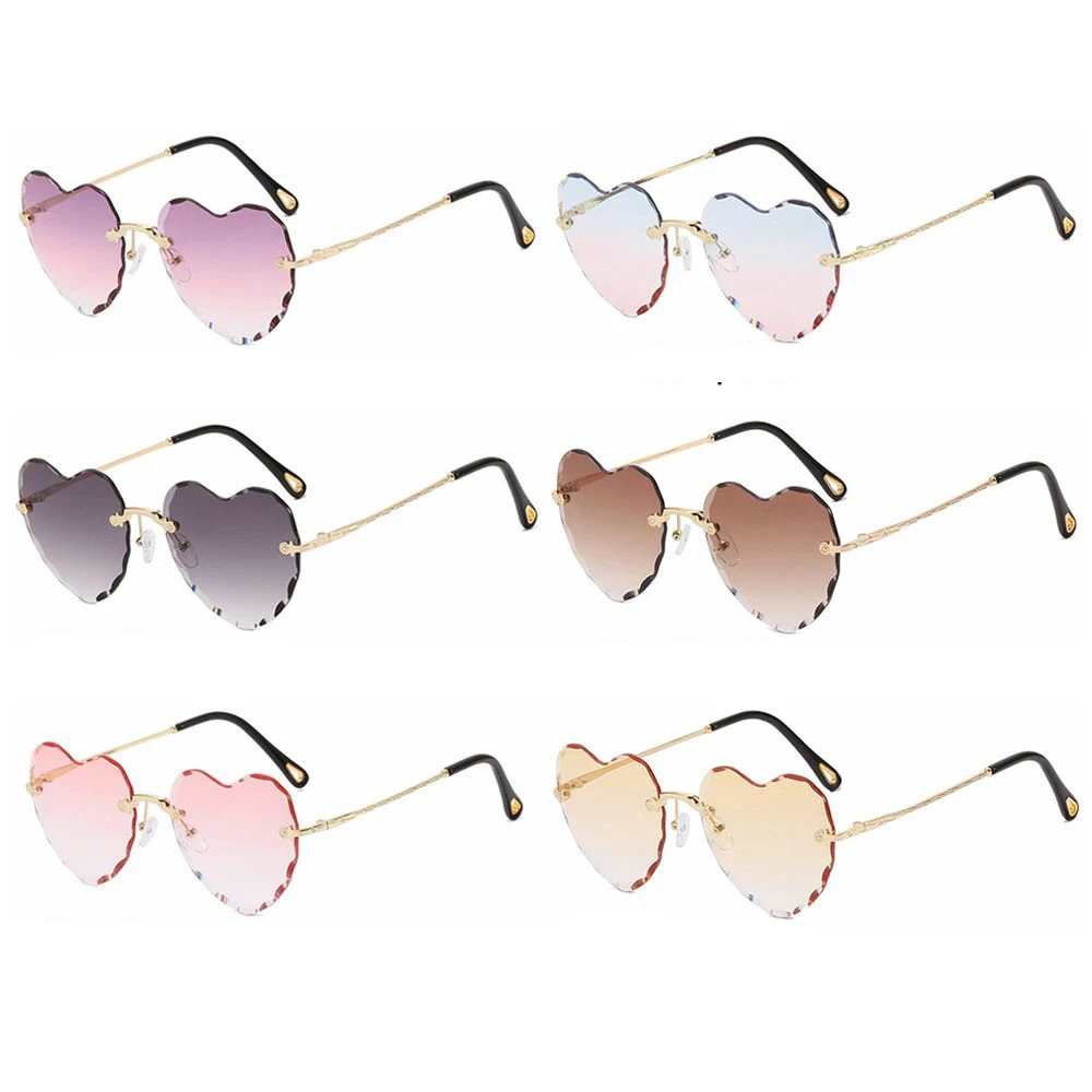 Herz Sonnenbrille Randlose Metallrahmen Herzförmige Sonnenbrille Gradienten Objektiv Liebe Herz Sonnenbrille Frauen Brillen UV400 Schutz