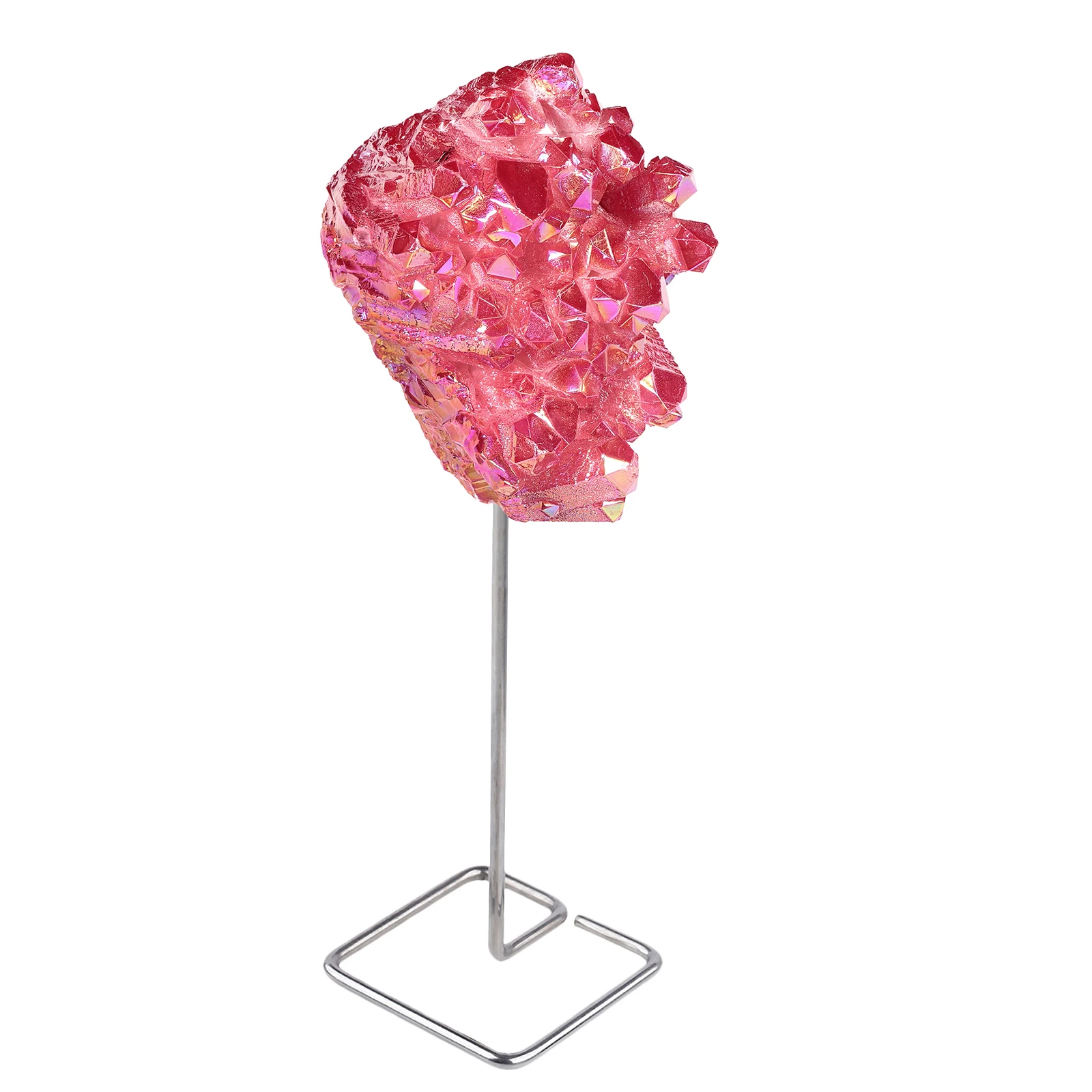 Titanium Coated Colorful Rock Quartz Crystal Cluster Raw Specimen Geode Stone With Metal Stand For Home Table Display Decoration