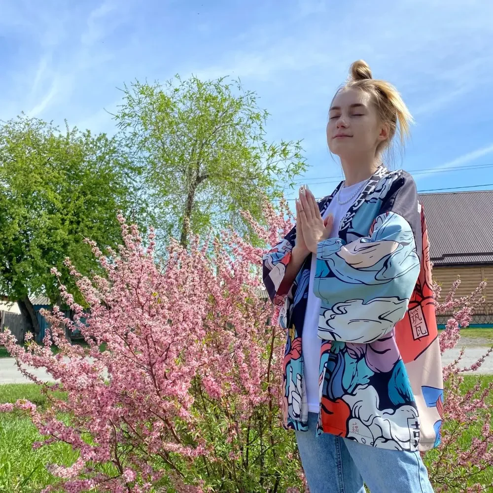 Japanese Kimono Cardigan Shirt Blouse Cosplay Vintage Yukata Summer Beach Robe Clothes for Women