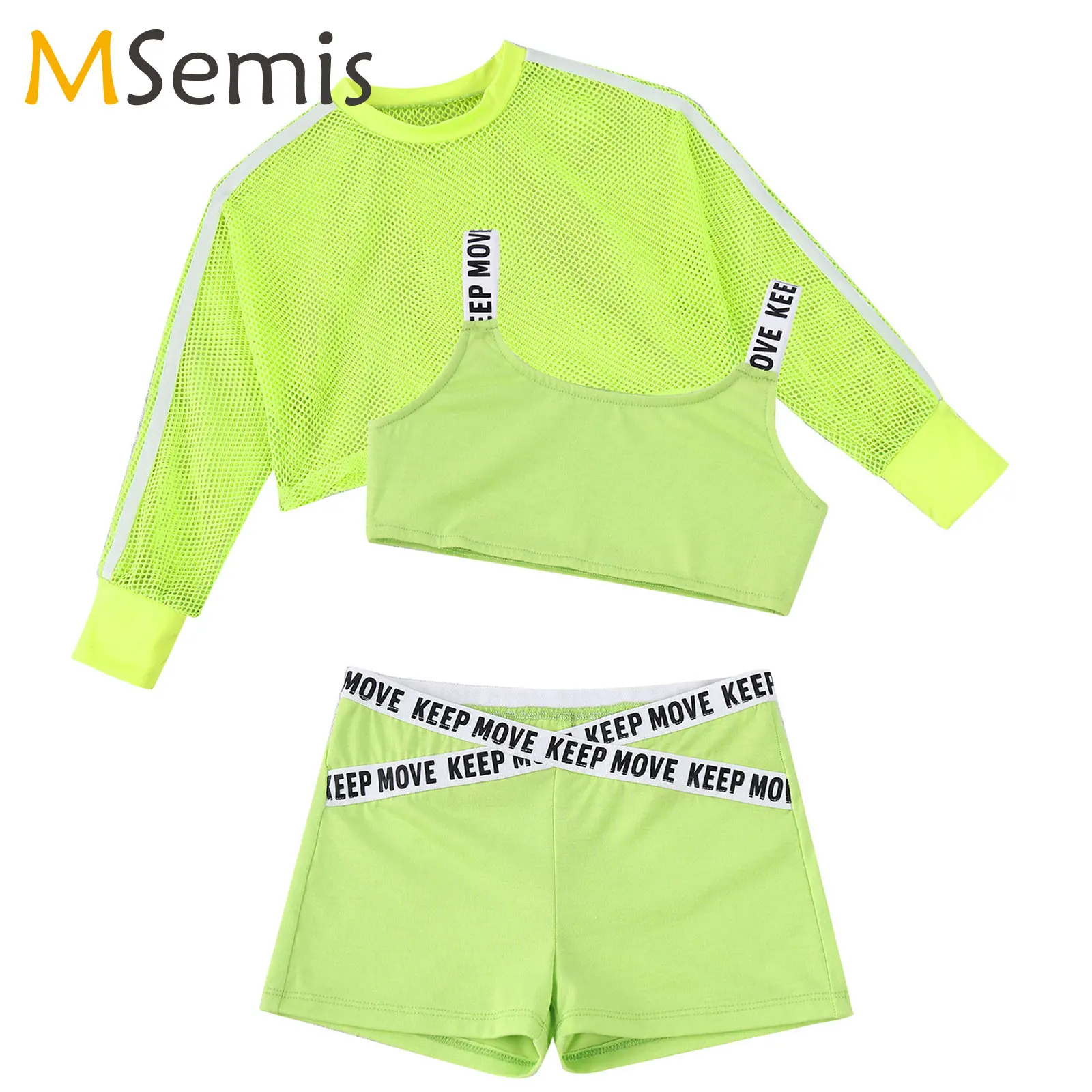 

Kid Girl Cool Hip Hop Dance Outfits 3pcs Breathable Workout Short Net Blouse +Tank Top +Boyshorts Set Jazz Street Dance Costume