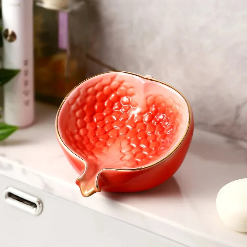 Creative Ceramic Pomegranate Shape Soap Holder Box Wash Table Drain Soap Dish Toilet Box Home Bathroom Decoration