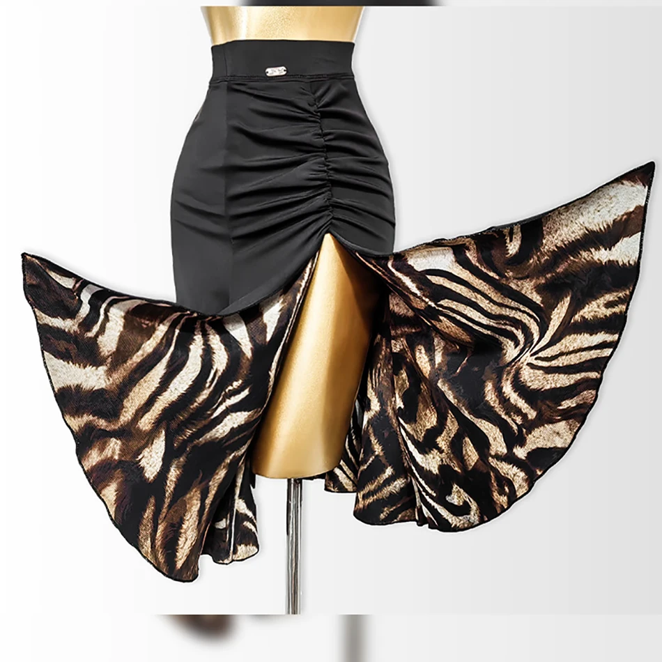 Dance Dress Dance Skirt Women Leopard and Black Two Side Wear Latin Ballroom Tango Chacha Belly Dancing