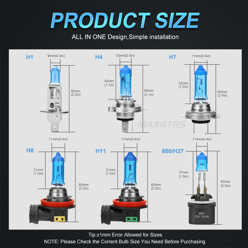 2x 100W H1 H7 H4 H8 H11 9005 HB3 9006 HB4 Car Halogen Fog Light HeadLight DRL HOD Lamp 5000K Dark Blue Glass Replacement Bulb 3