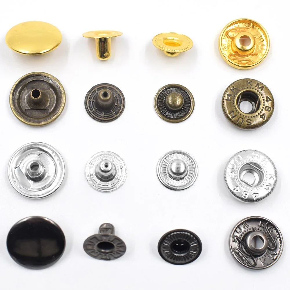 500sets press buttons S-Spring type silver/black/bronze/gold metal snaps 15mm/12.5mm/10mm  sewing accessories bulk clothing DIY 5