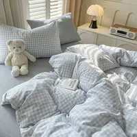 Ensemble de housse de couette rose, classique, à carreaux, double, Queen Size, pour filles et garçons, drap plat, taie d'oreiller, sans remplissage, doux, décoration de maison, ensemble de literie 4