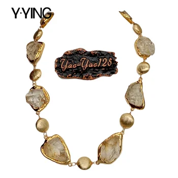 Y·YING Natural Citrines Raw Rough pave Gold color Plated Edge Brushed Bead choker Necklace 21" for women 1