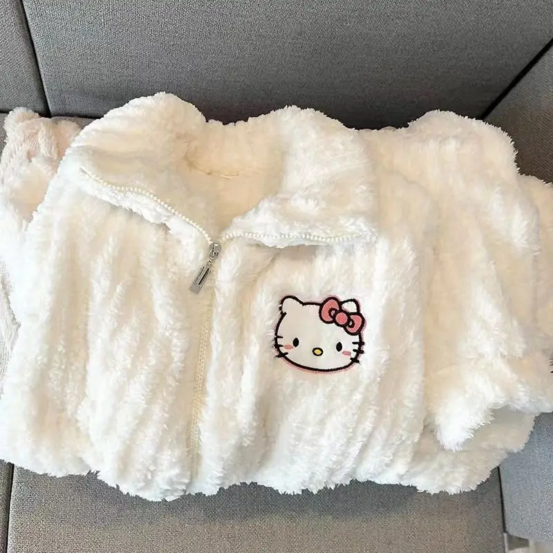 

Kawaii Sanrio Hello Kittys полачко ночная рубашка аниме мультфильм утолщенная Домашняя одежда теплые плюшевые коралловые флисовые пижамные комплекты подарки