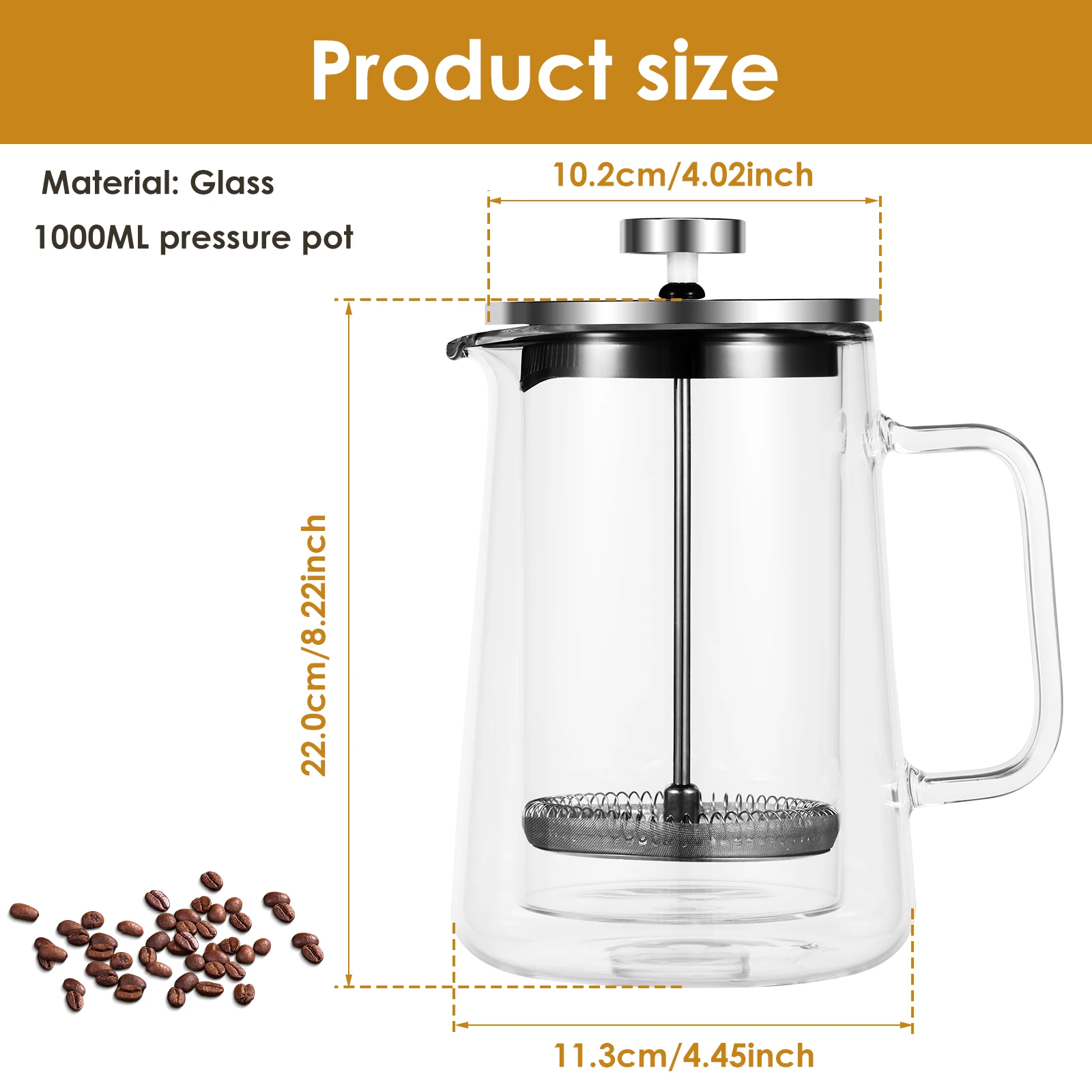 350/650/1000ML French Press Double Wall Glass Coffee Kettle Multi-functional Coffee Pot Clear French Press Tea Milk Pot for Home
