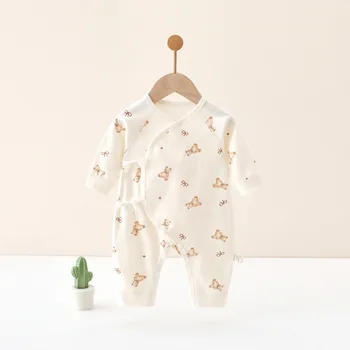 0-6 أشهر الطفل الربيع والخريف فراشة ملابس الطفل جمبسوت من القطن الخالص الوليد الطفل طويلة الأكمام منامة الزحف الملابس 2