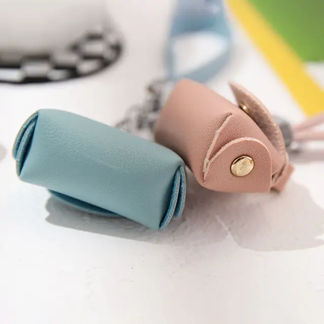 Mini Pu Leather Coin Purse With Keychain, Scarf Decor Earphone Bag,  Lipstick Bag With Snap Button, Car Key Bag Decoration Pendant - Temu