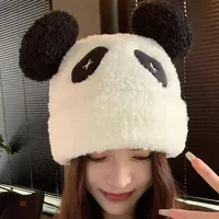 Cute Panda Ears Hats for Women Autumn Winter Warm Panama Soft Lambswool Beanie Cap Girls Cartoon Skullies Ski Hat Gorras Gifts 1