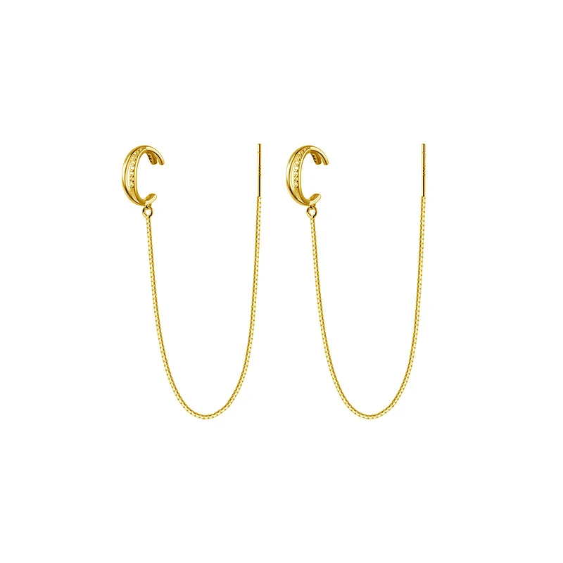 Clip Earrings SOFTPIG Real 925 Sterling Silver Zircon Cross Chain Tassel Clip Earrings For Women Party Fine Jewelry Hiphop Accessories ear clip earrings clip earrings ear clip ear accessories