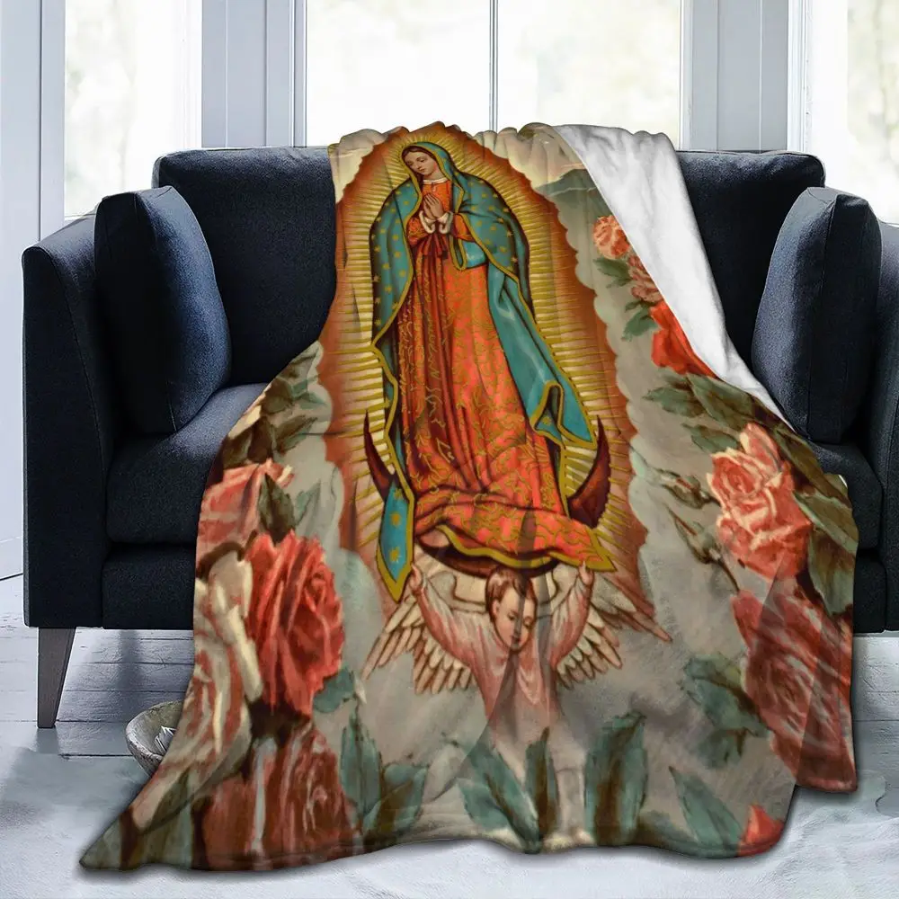 

Одеяло наш леди Гуадалупе Мексиканская Дева Мария Христианская Католическая Фланелевое винтажное покрывало для стула покрывающее диван Королевский