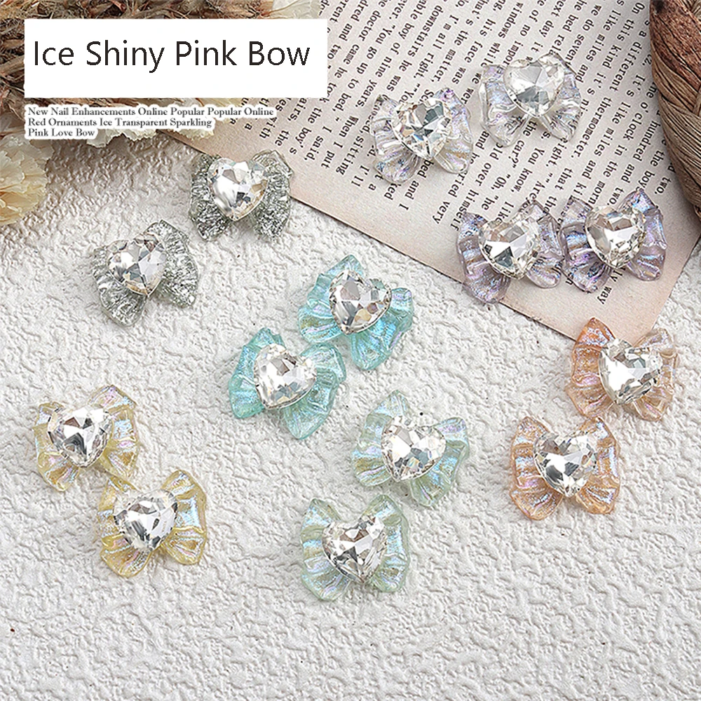 

10pcs Japanese Sailor Heart Moon Nail Art Charms 3D Summer Transparent Shiny Love Crystal Bowknot Nail Decor DIY Nail Accessorie