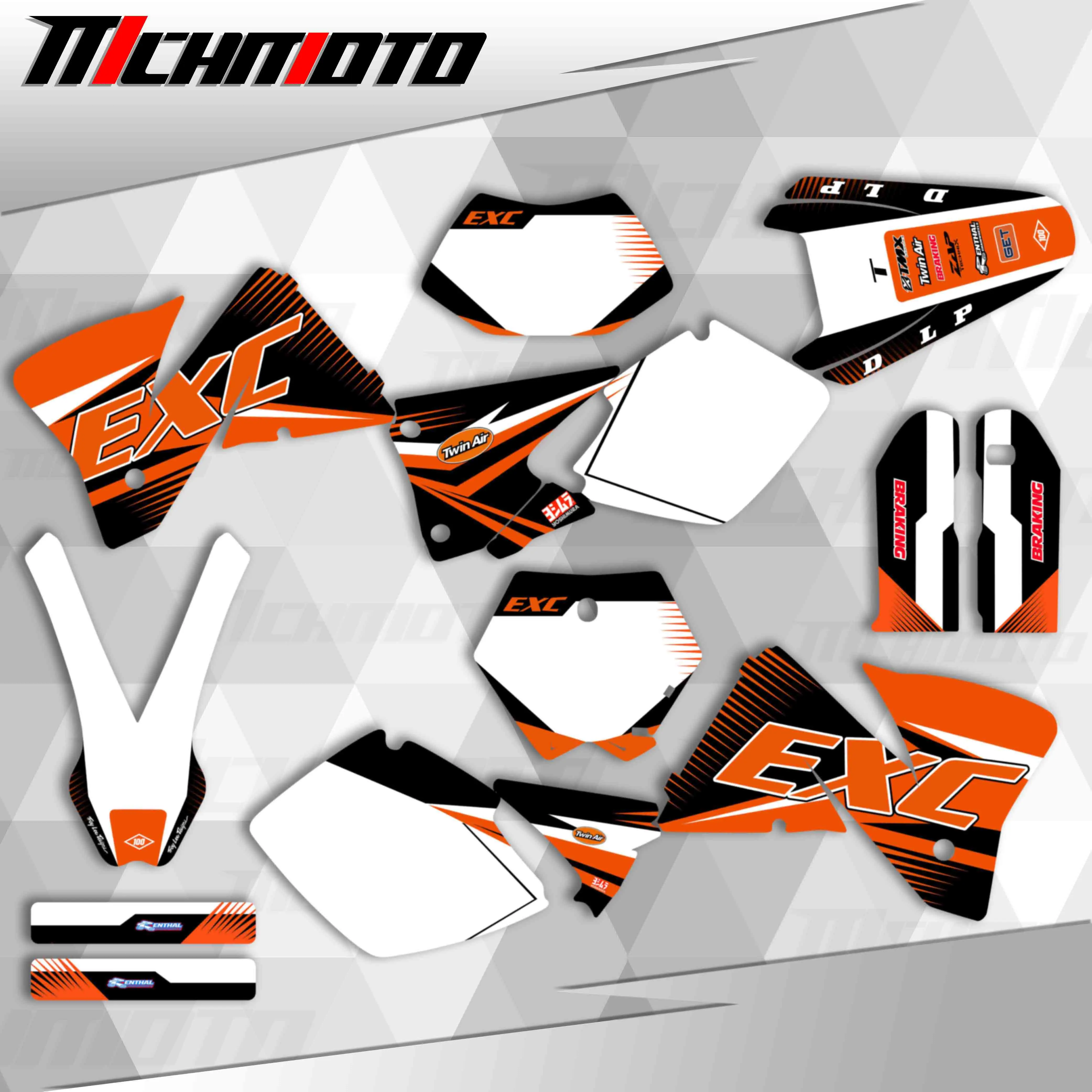 Mchmfg Per Ktm Exc Sxf 125 200 250 300 380 400 520 1998 1999 Decalcomanie Grafiche Kit Adesivo Sfondo Moto