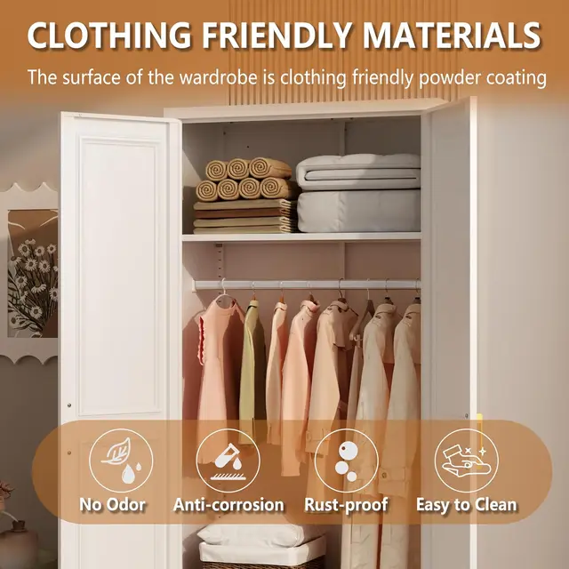 Metal Armoire Wardrobe Closet with Shelves – 71" 6
