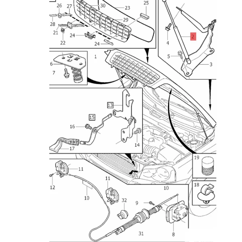 30649736 31218478 Hood, trunk, tailgate fixing bracket, pull rod, top rubber base XC 90