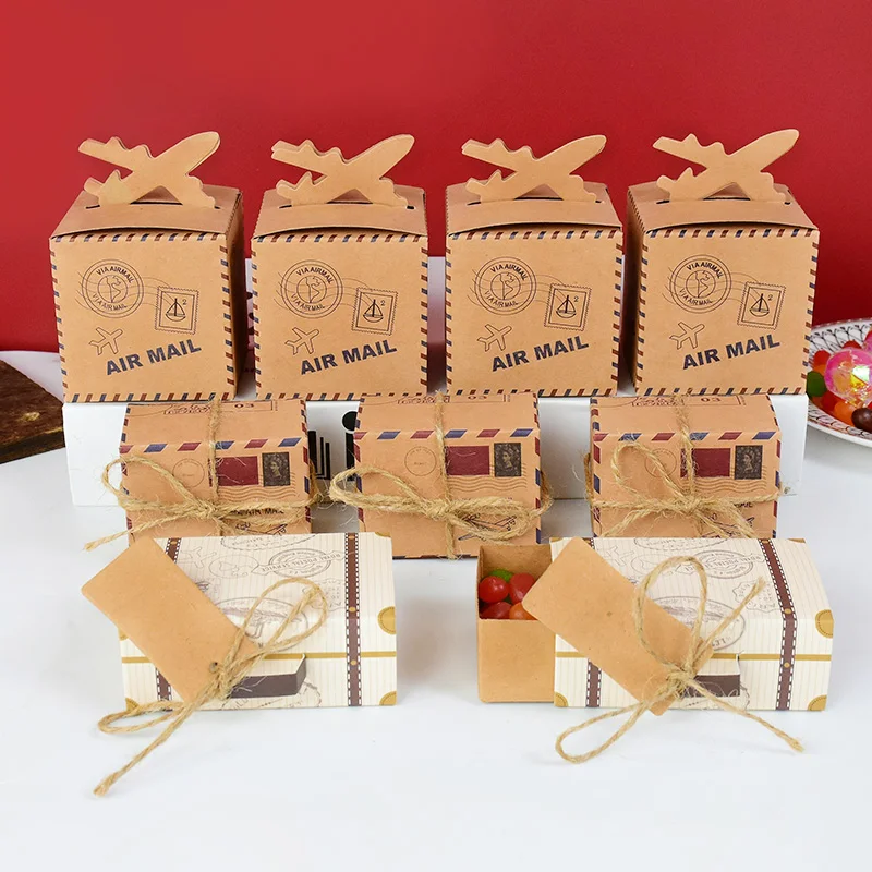 10P Mini Suitcase Candy Boxes with Rope Travel Theme Stamp Decor Kraft Paper Drawable B... - SKU MSCB1140 - UGI Packaging