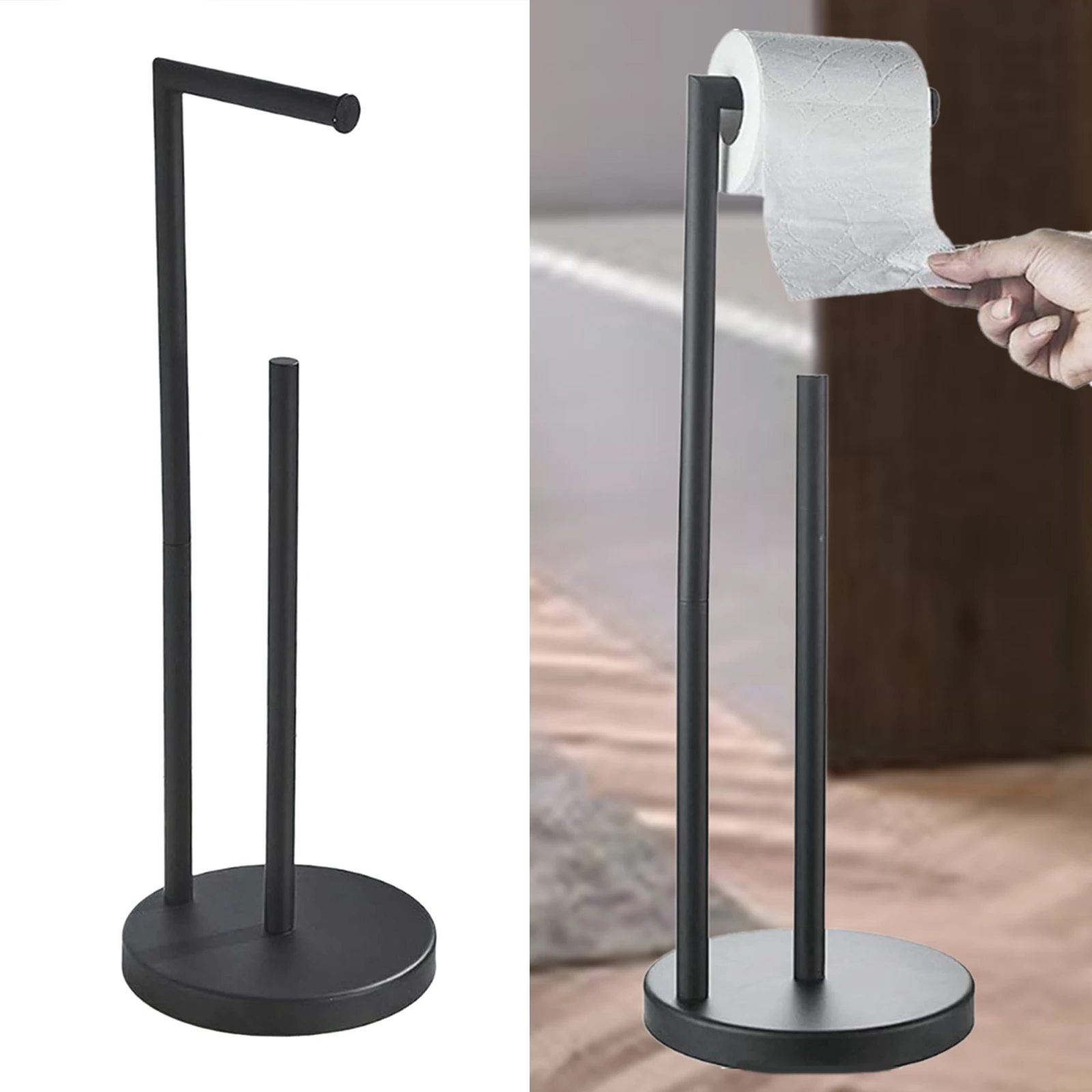 Toilet Paper Holder With Storage MDesign - Toiletrolhouder Voor De Badkamer - Vrijstaand/modern Wc Rol Houder Zwart