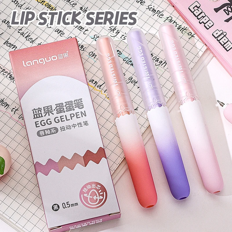 3 Pcs/Set Mini Portable Egg-shaped Gel Pens Stylish Rotating Refill 0.5mm Pocket Pens Quick-Dry Smooth Writing Black Ink Pens