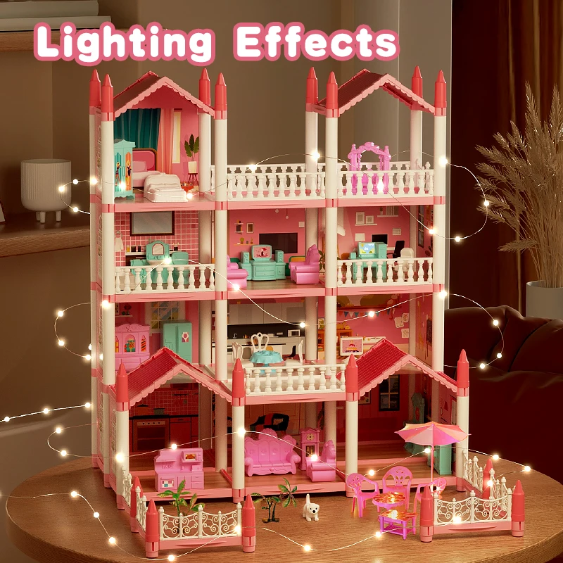 Dollhouse 3D Cartoon Doll Castle Villa Diy Set 1/12 Fantasy Doll House Assemble Scene Accessories With Led Lights Girl Birthday 5