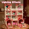 Dollhouse 3D Cartoon Doll Castle Villa Diy Set 1/12 Fantasy Doll House Assemble Scene Accessories With Led Lights Girl Birthday 5