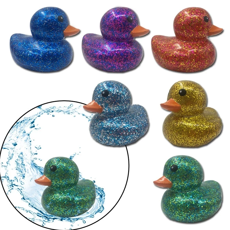 6PCS/SET Squeeze-sounding Dabbling 80MM Rubber Ducks Baby Shower Water Bathing Floating Toys Vinyl Glitter Duck With BB Sounds 5