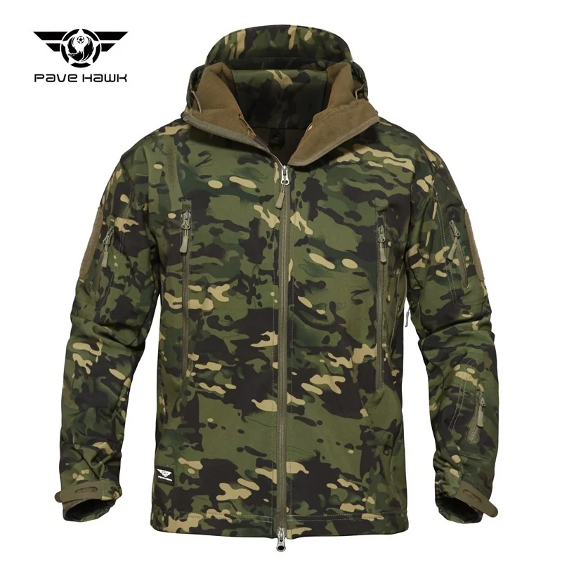 Men's Military Tactical Jacket Soft Shell Jacket Cold Protection Warm Waterproof Hooded Jacket Camouflage Fleece Hunting Suit sports jacket Jackets