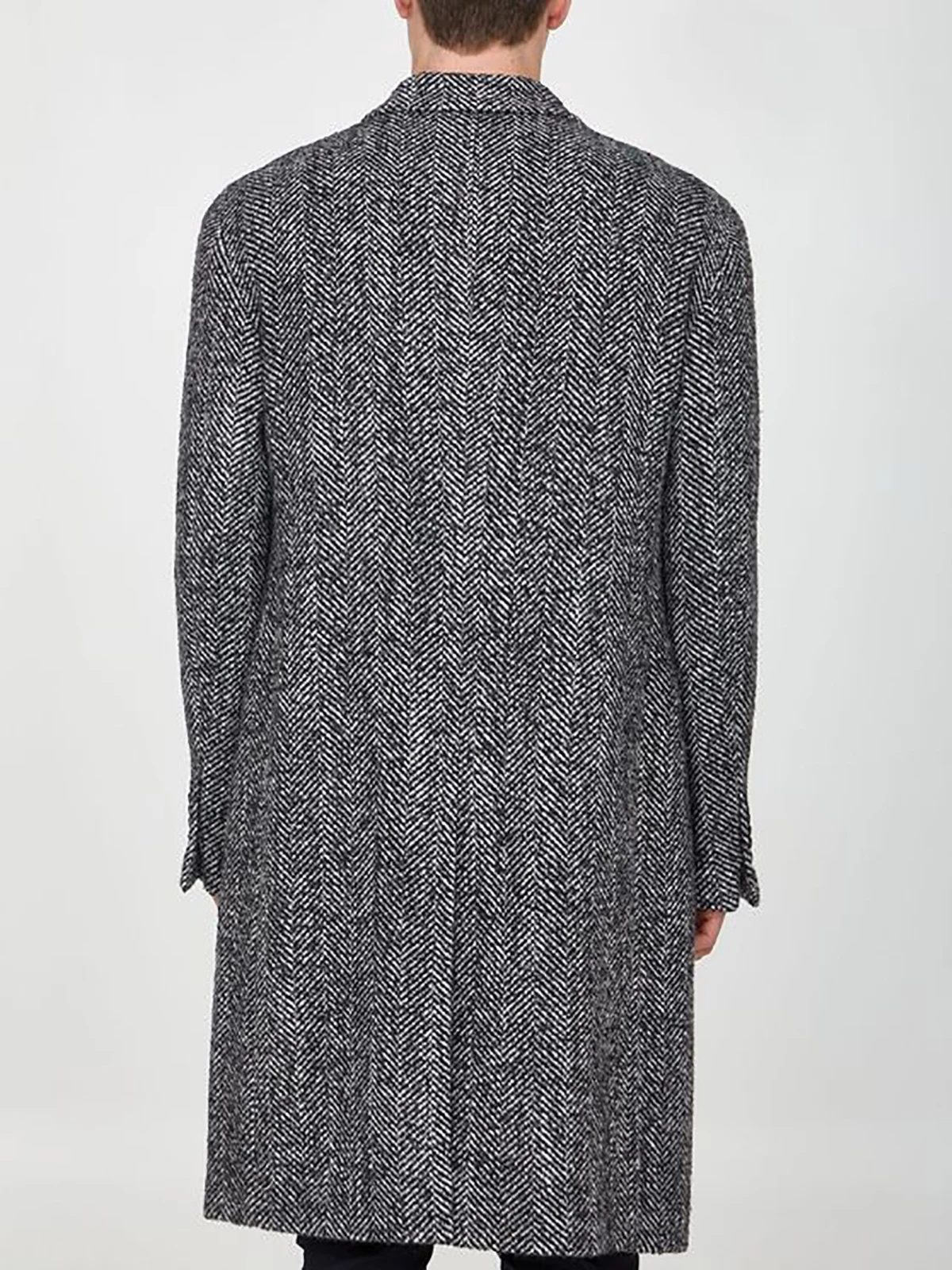 Herringbone Woolen Men Suit Tailor-Made One Piece Men Blazer Black Overcoat Double Breasted Groom Business Causal Prom Tailored