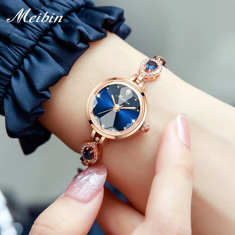 MEIBIN Diamond Luxury Women Watches Top Brand Women Bracelet Quartz Watches For Ladies Wrist Watches Rhinestone Elegant Female