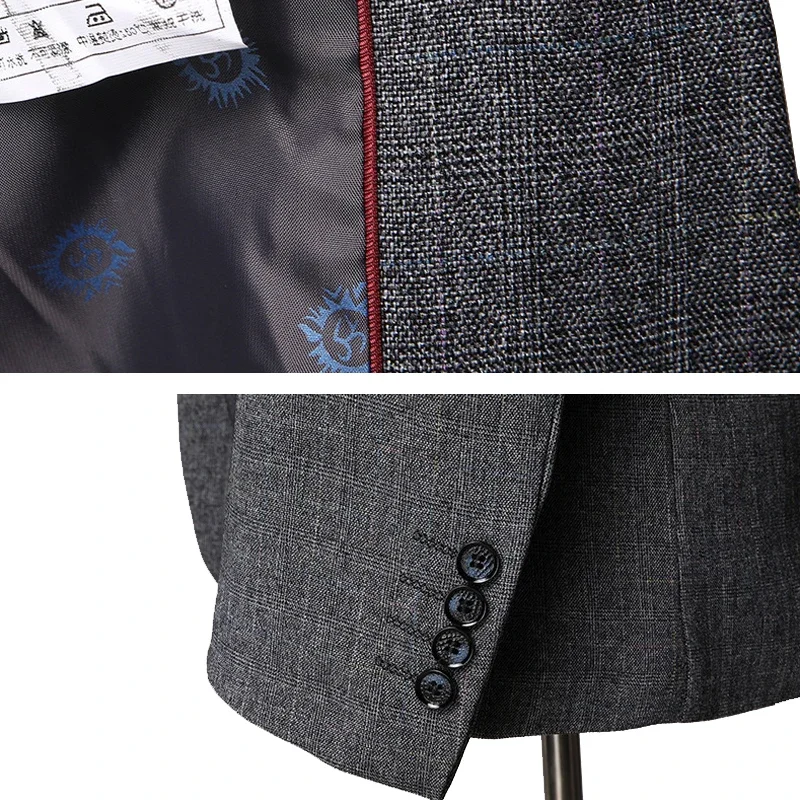S-6XL Blazer Pants Office Business Classic Plaid Mens Casual Business Suit Two Pieces Groom Wedding Dress Suit Jacket Trousers