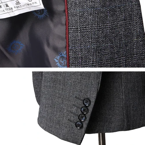 S-6XL 남성용 레트로 신사, 클래식 패션 격자 무늬 정장, 슬림 정장, 신랑 웨딩 드레스, 재킷, 조끼, 바지, 3 피스 세트 5
