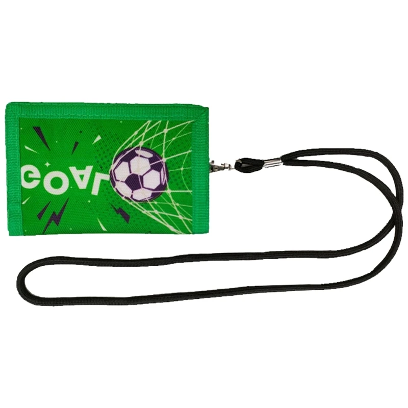 Wallet Kids Small for Boy Trifold Youth with Lanyard Zippered Coin Pocket Card Holders Football Pattern Purse coin purse card wallet coin wallet card holders