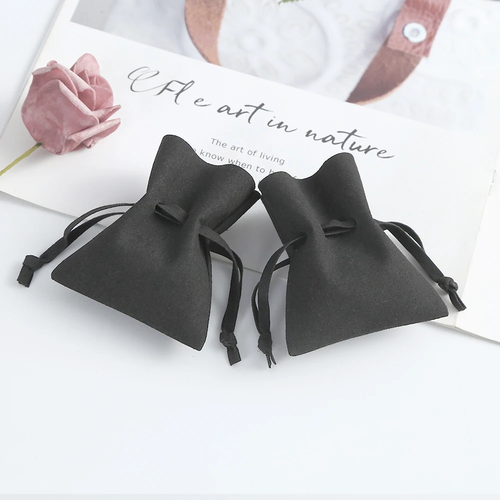 

7*8 8*10cm Black Cosmetic Earrings Necklace Bangle Packaging Favor Drawstring Microfiber Suede Gift Jewelry Pouch Wedding Favors