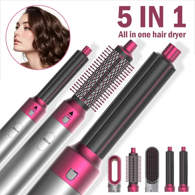 Blow Dryer Styling Brush Dryer Hair Dryer 5 in 1 Brush with 3 Adjustable Speeds and Interchangeable Nozzles Hair Tool