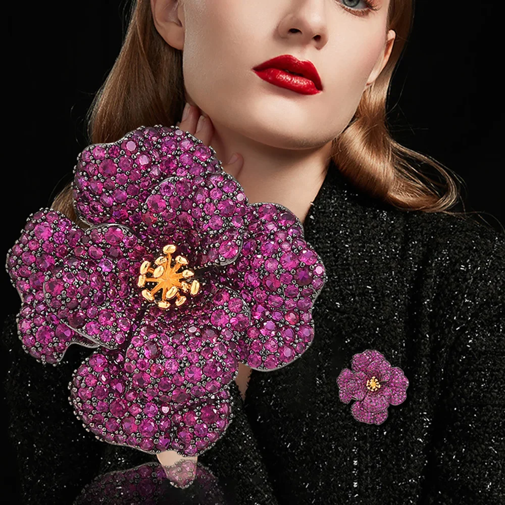 Women Elegant Large Full Crystal Flower Luxury Brooches Badges Lady Casual Party Banquet Shiny Boutique Pins Accessories Corsage